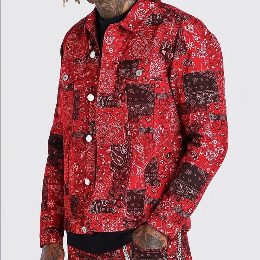 Red Bandana Denim Jacket